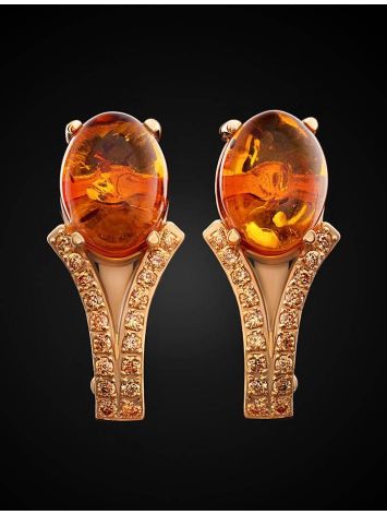 Amber Earrings In Gold With Crystals The Raphael, image , picture 3