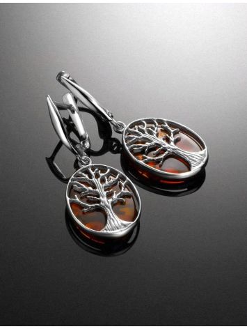 Symbolic Earrings Made With Amber and Sterling Silver The Tree Of Life, image , picture 3