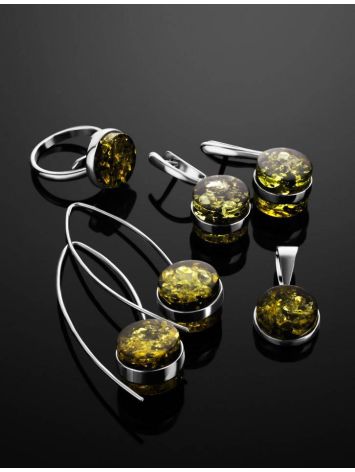 Bold Silver Threaded Earrings With Green Amber The Furor, image , picture 5