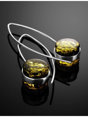 Bold Silver Threaded Earrings With Green Amber The Furor, image , picture 2