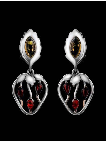 Multicolor Amber Strawberry Earrings In Sterling Silver The Confiture, image , picture 2