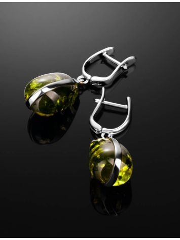 Green Amber Drop Earrings In Silver The Pulse, image , picture 2