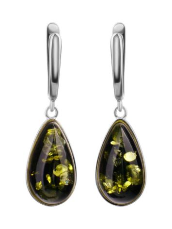 Green Amber Drop Earrings In Silver The Pulse, image , picture 3