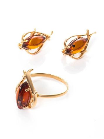 Floral Earrings With Cognac Amber The Tulip, image , picture 4