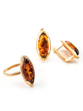 Chic Golden Earrings With Cognac Amber The Ballade, image , picture 7