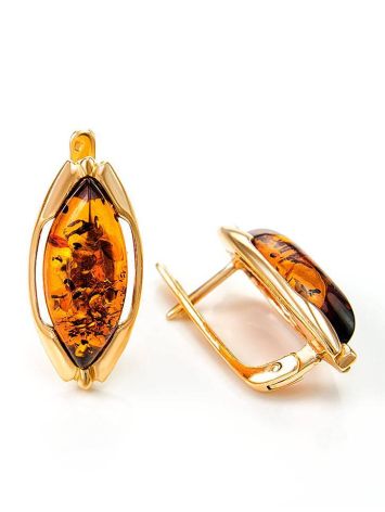 Chic Golden Earrings With Cognac Amber The Ballade, image , picture 6
