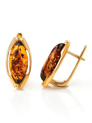 Chic Golden Earrings With Cognac Amber The Ballade, image , picture 4