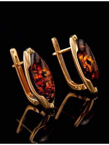 Chic Golden Earrings With Cognac Amber The Ballade, image , picture 5