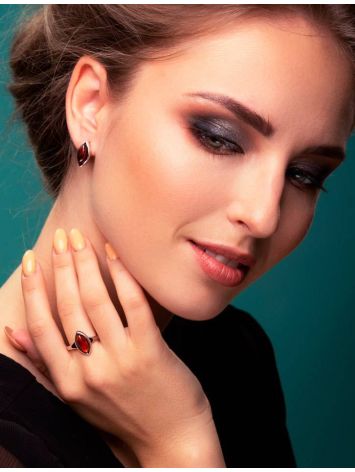 Classy Silver Earrings With Leaf Cut Amber The Amaranth, image , picture 3
