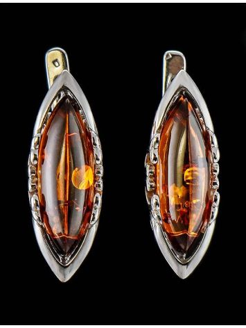 Cognac Amber Earrings In Sterling Silver The Ballade, image , picture 3
