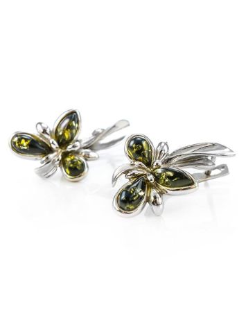 Sterling Silver Earrings With Green Amber The Verbena, image , picture 4