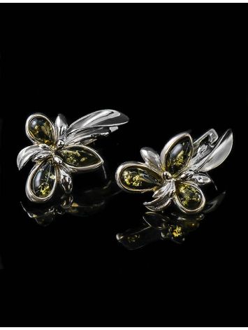 Sterling Silver Earrings With Green Amber The Verbena, image , picture 3