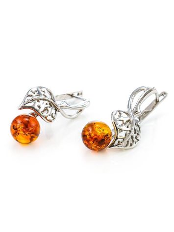 Sterling Silver Earrings With Cognac Amber The Florina, image , picture 4
