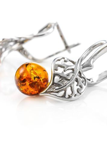 Sterling Silver Earrings With Cognac Amber The Florina, image , picture 3