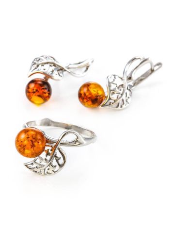 Sterling Silver Earrings With Cognac Amber The Florina, image , picture 6