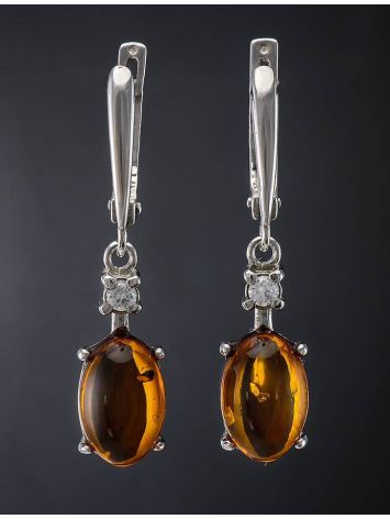 Classy Cognac Amber Earrings In Sterling Silver With Crystals The Nostalgia, image , picture 2