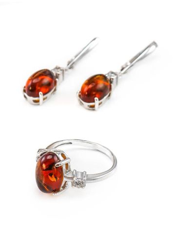 Classy Cognac Amber Earrings In Sterling Silver With Crystals The Nostalgia, image , picture 5