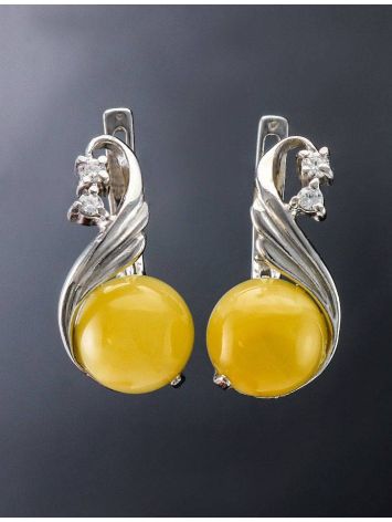 Honey Amber Earrings In Sterling Silver With Crystals The Swan, image , picture 5