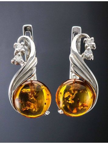 Amber Earrings In Sterling Silver With Crystals The Swan, image , picture 3
