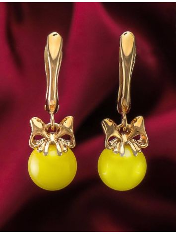 Golden Drop Earrings With Honey Amber, image , picture 4