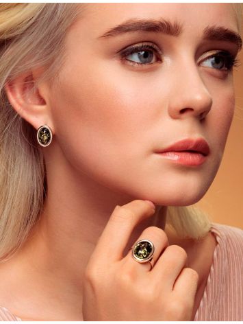 Sterling Silver Earrings With Green Amber The Goji, image , picture 5