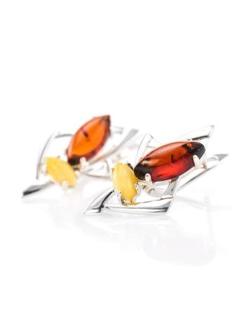 Bold Silver Earrings With Multicolor Amber The Pegasus, image , picture 3