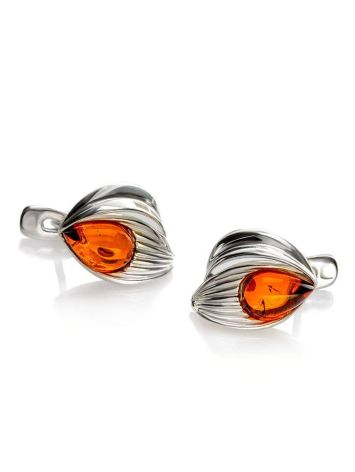 Lovely Silver Earrings With Cognac Amber The Bee, image , picture 4