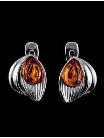 Lovely Silver Earrings With Cognac Amber The Bee, image , picture 6