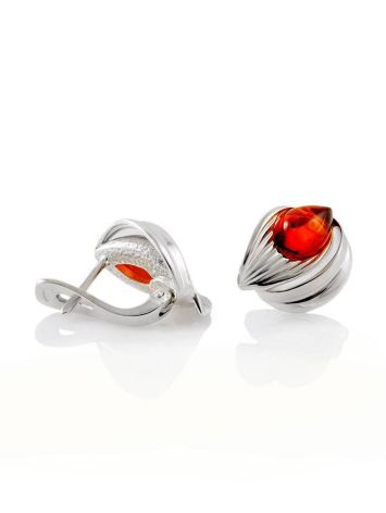 Lovely Silver Earrings With Cognac Amber The Bee, image , picture 5