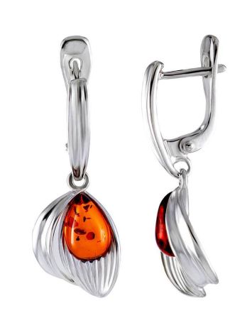Adorable Silver Drop Earrings With Cognac Amber The Bee, image , picture 5