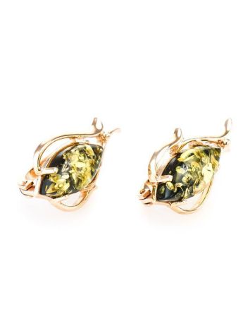Golden Earrings With Luminous Green Amber The Tulip, image , picture 3