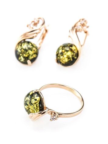 Refined Green Amber Earrings With Crystals The Swan, image , picture 6