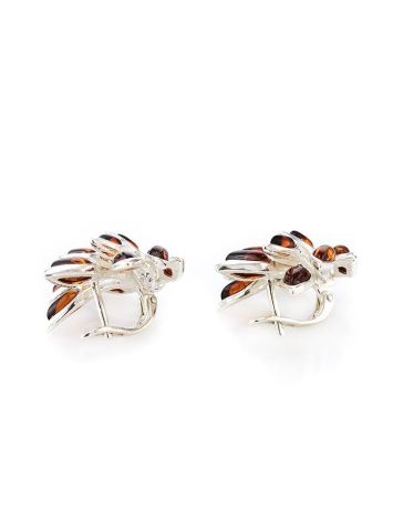 Latch Back Amber Earrings In Sterling Silver Dahlia, image , picture 3