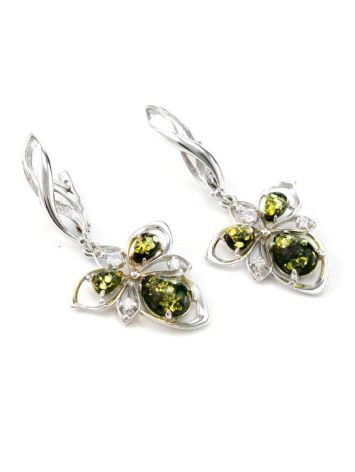 Bold Silver Earrings With Green Amber And Crystals The Edelweiss, image , picture 4