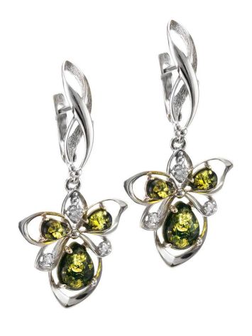 Bold Silver Earrings With Green Amber And Crystals The Edelweiss, image , picture 3