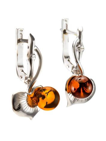Cognac Amber Earrings In Sterling Silver The Kalina, image , picture 3