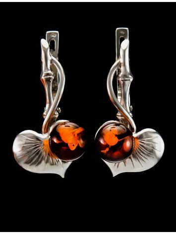 Cognac Amber Earrings In Sterling Silver The Kalina, image , picture 4