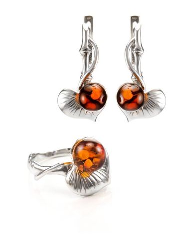 Cognac Amber Earrings In Sterling Silver The Kalina, image , picture 5