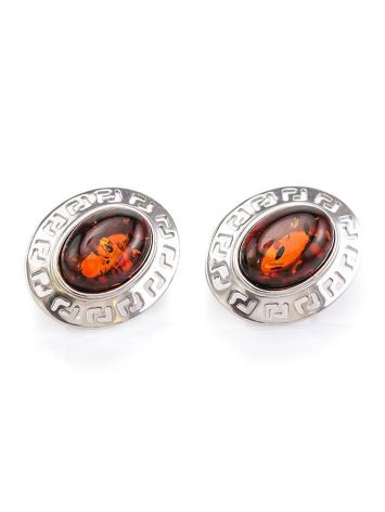 Geometric Design Silver Amber Earrings The Ellas, image , picture 4