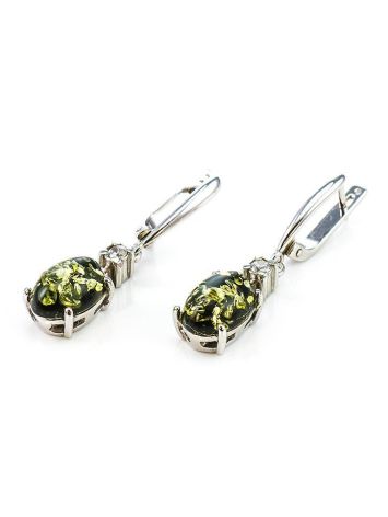 Green Amber Drop Earrings In Sterling Silver With Crystals The Nostalgia, image , picture 5