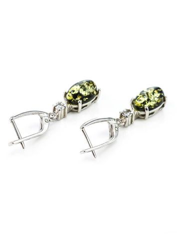 Green Amber Drop Earrings In Sterling Silver With Crystals The Nostalgia, image , picture 6