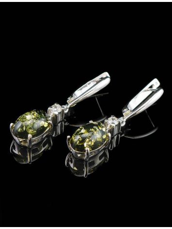 Green Amber Drop Earrings In Sterling Silver With Crystals The Nostalgia, image , picture 3