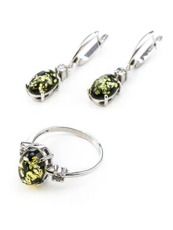 Green Amber Drop Earrings In Sterling Silver With Crystals The Nostalgia, image , picture 7
