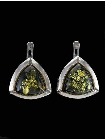 Luminous Green Amber Earrings In Sterling Silver The Mistral, image , picture 4