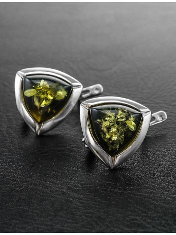 Luminous Green Amber Earrings In Sterling Silver The Mistral, image , picture 2