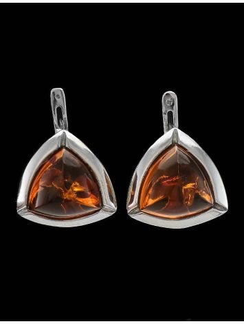 Triangle Silver Earrings With Cognac Amber The Mistral, image , picture 4