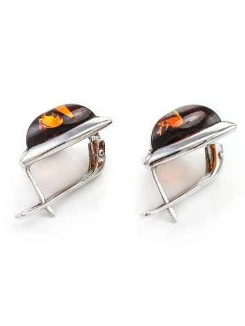 Triangle Silver Earrings With Cognac Amber The Mistral, image , picture 5