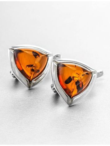 Triangle Silver Earrings With Cognac Amber The Mistral, image , picture 2