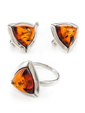 Triangle Silver Earrings With Cognac Amber The Mistral, image , picture 6
