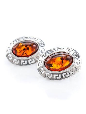 Cognac Amber Earrings In Sterling Silver The Ellas, image , picture 3